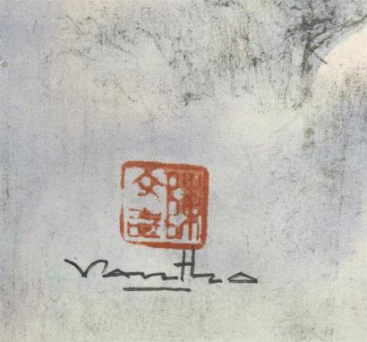 null TRAN VAN THO (1917- ?) La mousson. Encre de Chine et aquarelle sur soie encadrée,...