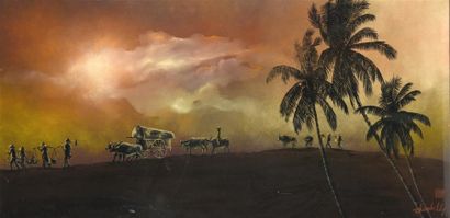 Nguyen Thanh Lê (1919- ?) Paysans et chariots...