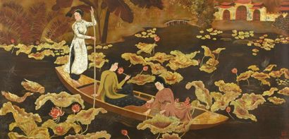 Tran Van Hà (1911- ?) La cueillette des lotus,...