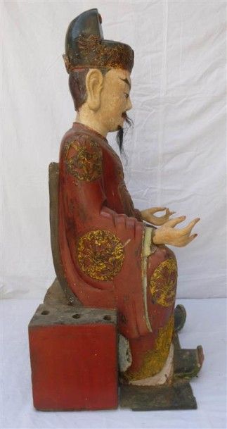 null 1800 Mandarin ou Juge des enfers Bois sculpté laqué et polychrome. Travail indochinois...