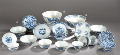 null Lot de quatorze objets en porcelaine à décor en bleu sous couverte de paysages...