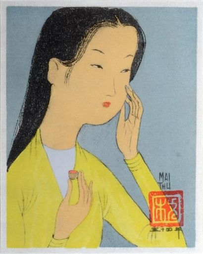 null MAI-THU (1906-1980). PHAM VAN KY. Poème sur soie. Paris, Editions Euros,1961....