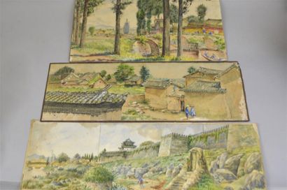 null Gaston LELOUP. Ensemble de 7 aquarelles réalisées dans la région du Yunnan entre...