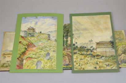 null Gaston LELOUP. Ensemble de 7 aquarelles réalisées dans la région du Yunnan entre...