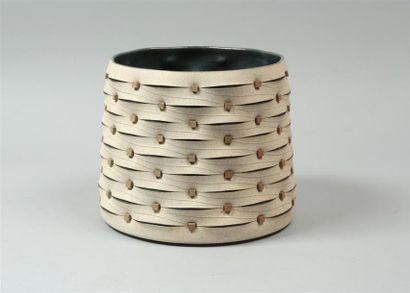 null PEREZ Gustavo (né en 1950) Pot cylindrique en grès à décor de bandes verticales...