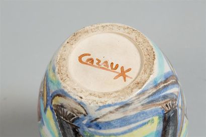 null CAZAUX Edouard (1889-1974) Vase ovoïde en faïence émaillée polychrome à décor...