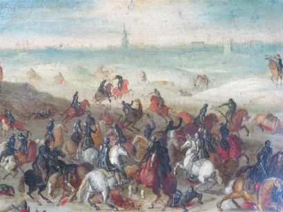 null Attribué à Pieter SNAYERS (c.1592-1666/67). "Scène de bataille". Huile sur cuivre...
