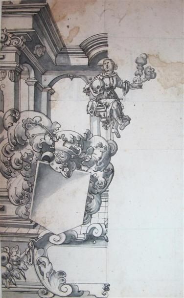 null Attribué à Werner KUBLER (1582-1621). Projet de vitrail. Plume et lavis d'encre...
