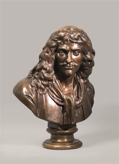 null D'après HOUDON. Buste de Jean-Baptiste Poquelin, dit Molière. Bronze à patine...