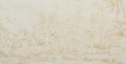 null Gaetano DE ROSA (1690-1770). "Paysage champêtre". Plume brune sur papier. Signé...