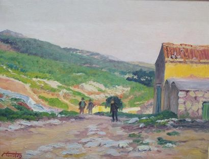 null Joseph Marie COUSTON (1880-1961) "Paysage de Provence animé". Huile sur toile,...
