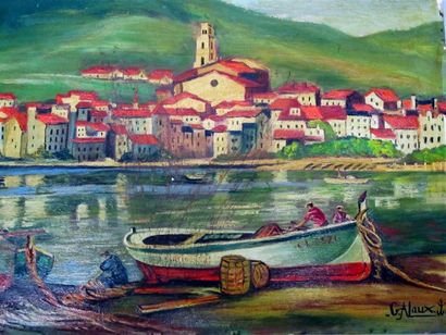 null ALAUX Gustave (1887-1965). "Vue de Cadaqués". Huile sur panneau signé en bas...