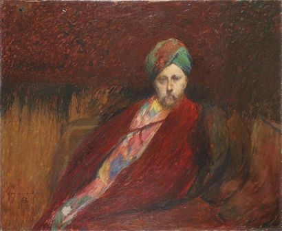 null Henri MARTIN (1860-1943) "Homme au turban, 1900". Huile sur toile (quelques...