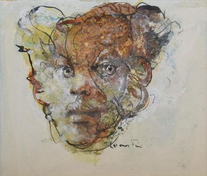 null FINI Léonor (1907-1996) "Visage". Technique mixte sur papier, signé en bas à...