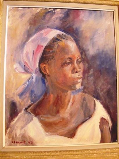 null L. LECUIT (?) XXe siècle. "Portrait de femme". Huile sur toile signée en bas...