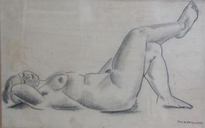 null Hélène KWIATKOWSKA (XXe) "Etude de nue". Dessin sur papier, signé en bas à droite.42...