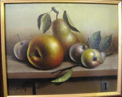 null Georges COULON (1914 - 1990). Nature morte aux pommes et poires, huile sur toile...
