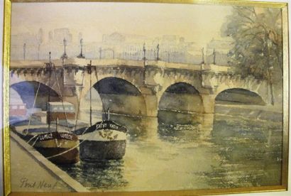 null ALDINSKA "Le Pont Neuf". Aquarelle signée en bas à droite et datée 1984. 16...