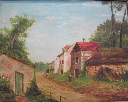 null BERTRAND FRED (1915- ). " Chemin du village". Huile sur toile, signée en bas...