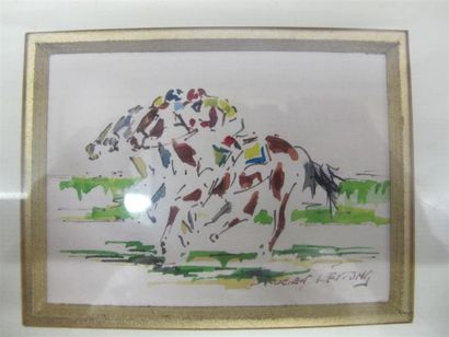 null Lucien PEYTONG (1950). "Concours hippique". Paire d'aquarelles encadrées signées...