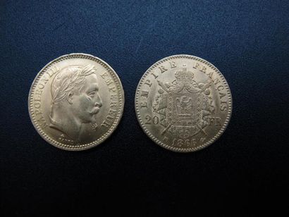 Quatre monnaies de 20 Francs or, Napoléon...