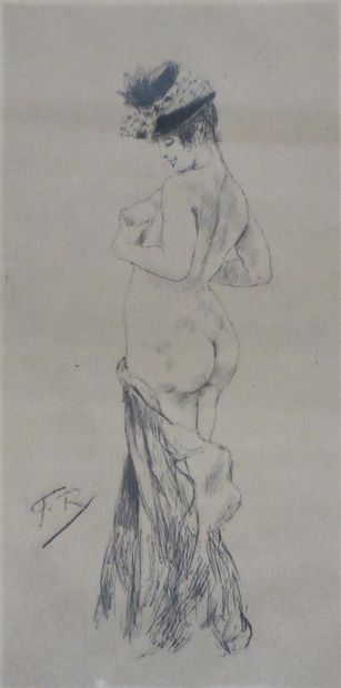 null Ensemble de quatre gravures: Félicien Rops "femme dénudée"; Teyssonières deux...