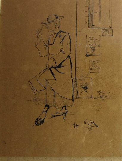 null Yvan D'OR. Deux dessins à l'encre. Caricature. On y joint: Henri FABRE (1880-1950)...