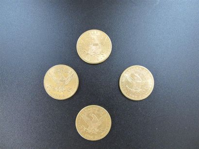 null Quatre monnaies de 10 Dollars or, Etats Unis, années 1881, 1882, 1887, 1901....