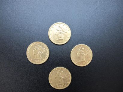 Quatre monnaies de 10 Dollars or, Etats Unis,...