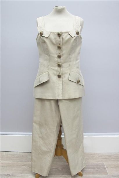 null CHRISTIAN DIOR Boutique. Ensemble pantalon en soie sauvage beige composé d'un...