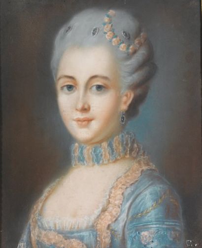 Ecole française du XVIII° siècle. "Portrait de femme", pastel. Dim : 46,5 x 38 cm...
