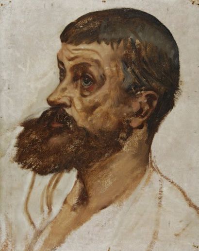 GALLAND Pierre-Victor (1822-1902) "Étude de tête d'après nature, homme barbu" Esquisse...