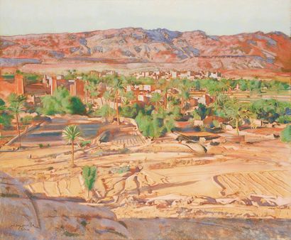 Jacques MAJORELLE (1886-1962) "La vallée et l'oasis de Todra" Pastel sur papier,...