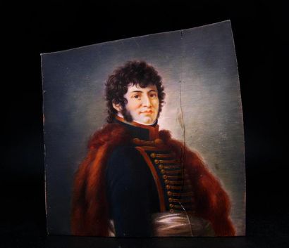 null Joachim Murat en uniforme de hussard, pelisse sur l'épaule, à mi-corps de profil...