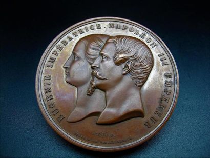 null EUGENIE - NAPOLEON III. Médaille. Caqué / Wiener. n.d. (1855). Palais de l'Industrie....