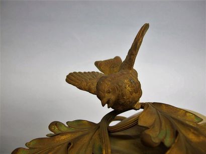 null Deux nautiles dans une monture en bronze doré à motifs d'oiseau et de feuille,...