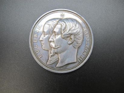 null EUGENIE - NAPOLEON III. Médaille. Oudiné. 1858. Le couple impérial visite la...