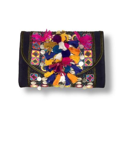 null Gabriella CORTESE
ANTIK BATIK
"Koshi" Pochette en toile bleu marine avec miroirs,...