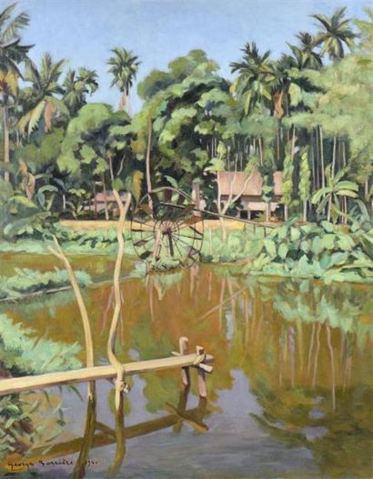 null Georges Barrière (1881-1944) 
Roue à aube d'un village au Laos, au bord d'un...
