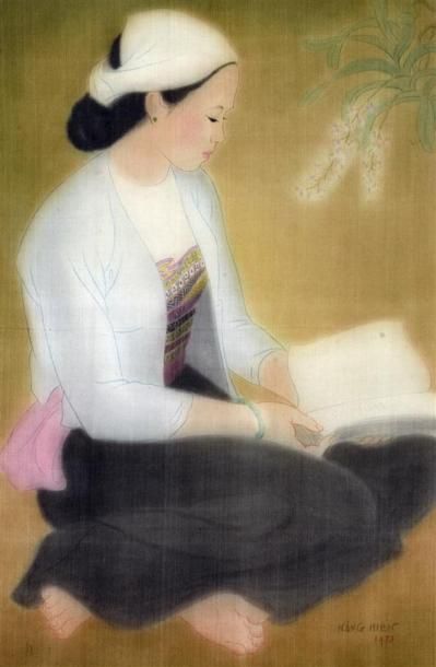 null LÊ Nang Hien (Né en 1921).
La lectrice.
Peinture sur soie encadrée, signée et...