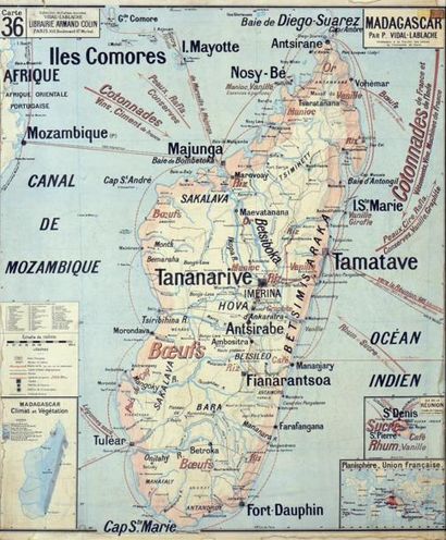 null 1936
Indochine.
Ancienne carte Vidal-Lablache N°36 bis Indochine française,...