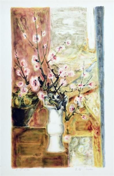 null LE PHO (1907-2001). "Bouquet de cerisiers en flleurs". Lithographie en couleur...