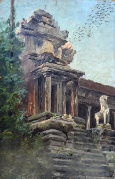 null Suzanne Depincé (XIX/XXe siècle). Ruines d'Angkor, le soir (1901).
Huile sur...