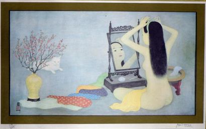 Maï Thu (1906-1980). Nu au chat. Lithographie...