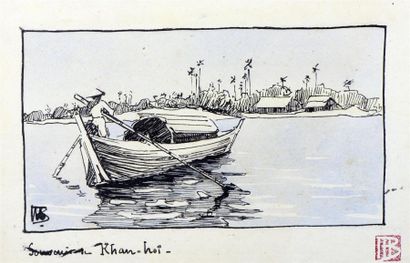 null Marcel BERNANOSE (1884-1952). Souvenir de Khan Hoï. Le passeur sur la rivière...