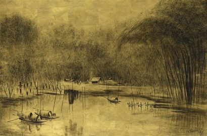 null Nguyen Thanh Lê (1919/XX)
Paysage aux sampans. Vers 1950/1960
Peinture sur bois...
