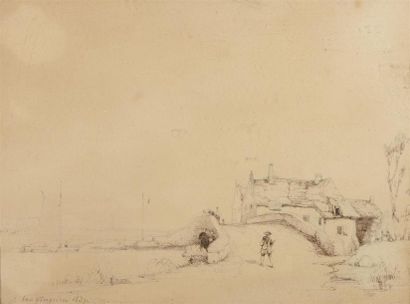 null Jacques Van GINGELEN (1801-1864)
(Ecole anversoise).
Paysage animé.
Crayon et...