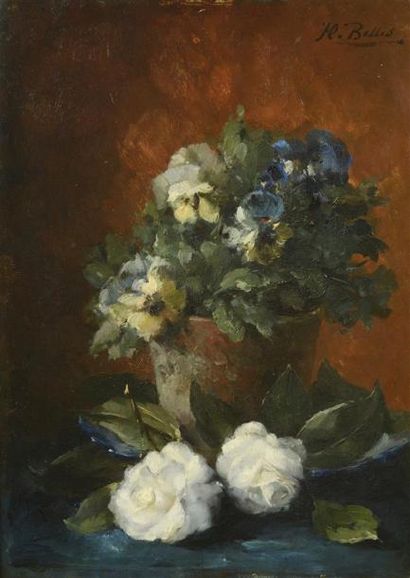 null Hubert BELLIS (1831-1902).
Bouquet de fleurs.
Huile sur bois.
41 x 29,5 cm....