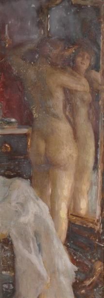 null Auguste-François GORGUET (1862-1927).
Femme nue se regardant dans un miroir.
Huile...