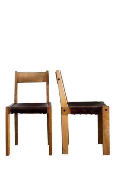 null Pierre CHAPO (1926-1986)
S24
Suite de huit chaises à structure vissée en orme...